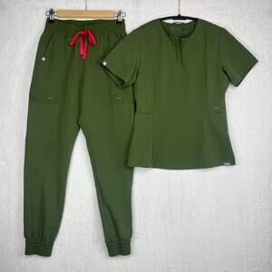 Figs Scrub Set Dark Olive Bristol Slim Henley Top Atlanta HW Skinny Jogger XSXSP